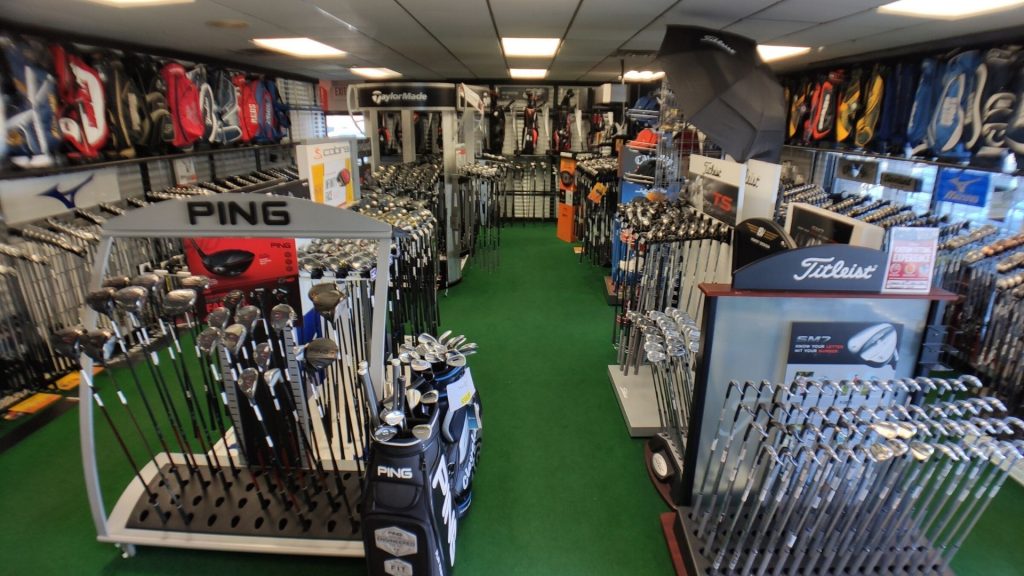 Howard's Golf Clubs Showroom of iron sets, drivers, woods, and wedges