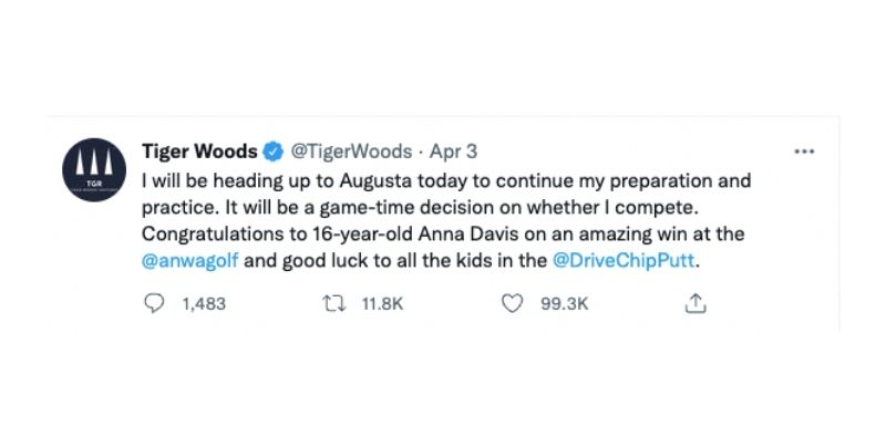 Will Tiger Woods Play in the Masters 2022? Tiger himself tweeted, 'It will be a game-time decision.