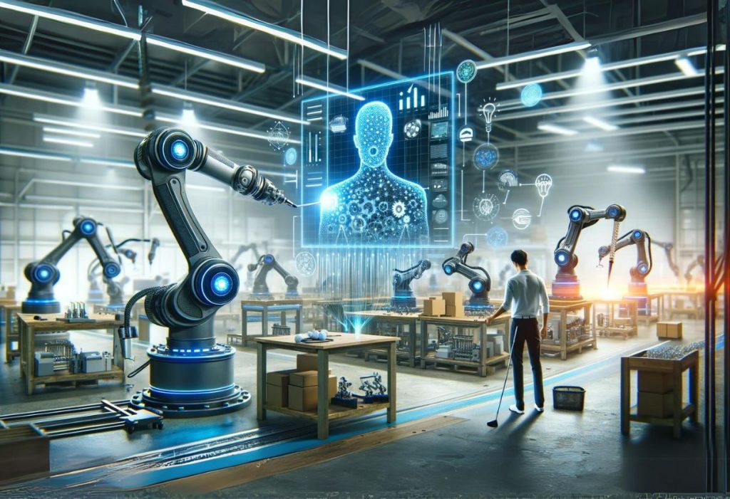 Futuristic image of a manufacturing plant designing golf clubs