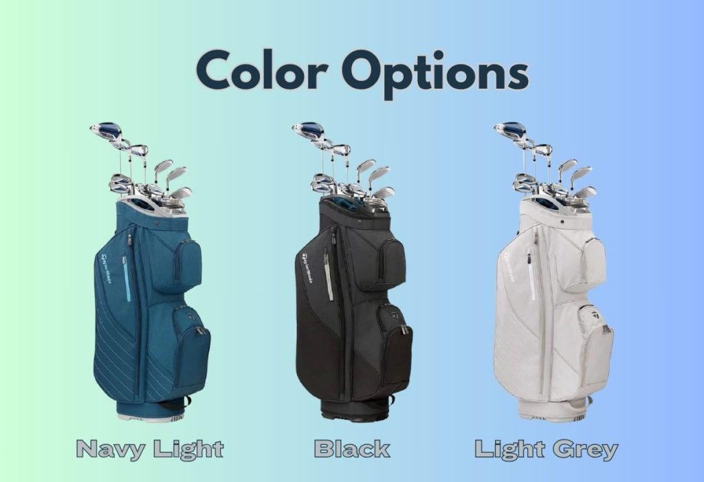 TaylorMade Kalea Set Color Options are Navy Light, Black, or Light Grey