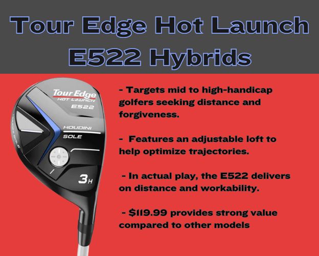 Tour Edge Hot Launch E522 3 Hybrid with bullet points