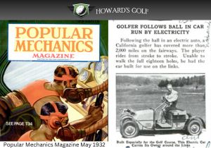 Image from 1932 Popular Mechanics magazine showing a golfer in a golf cart